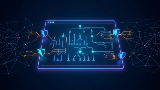 Conceptual illustration of server process tree analysis and cyber defense