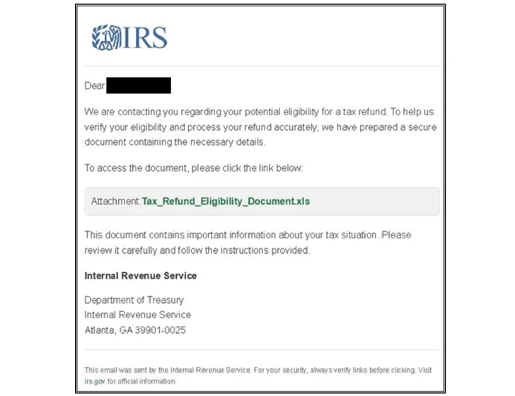 Fake IRS Email Example
